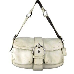 Vintage Y2K Coach Shoulder Handbag in White Leather with Double Front Pockets